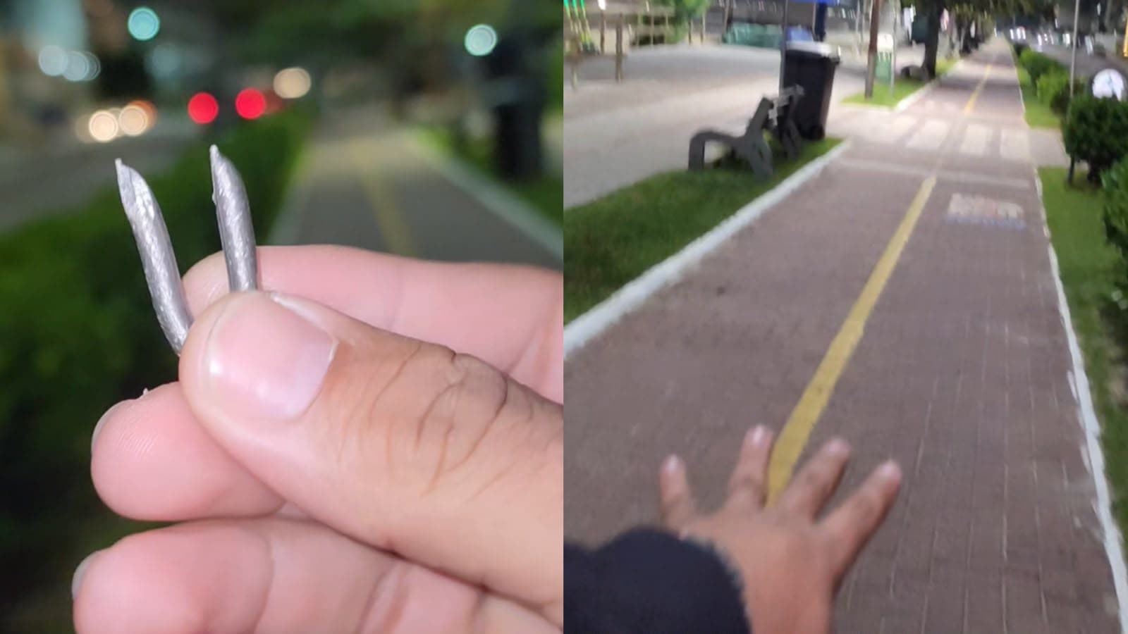 “Já não é a primeira vez”: morador faz alerta após encontrar pregos e grampos espalhados por ciclofaixa de Itapema
