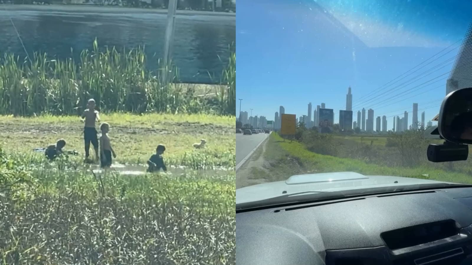 Em plena era digital, crianças trocam as telas por poça d”água e encantam moradores de Balneário Camboriú