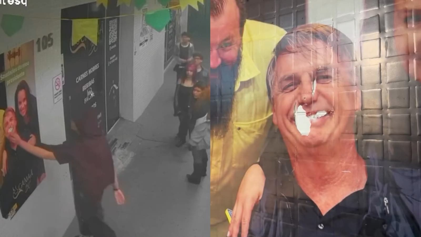 Jovem rasga adesivo de Bolsonaro em vitrine de comércio em Balneário Camboriú e revolta comerciante
