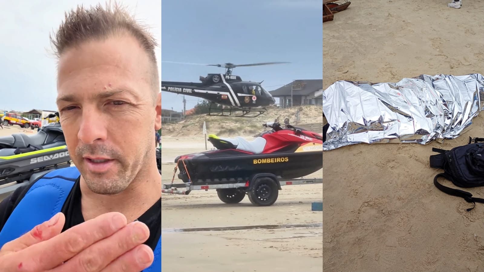 “O mar não é brincadeira”, lamenta empresário após retirar pescador já sem vida do mar em praia de SC