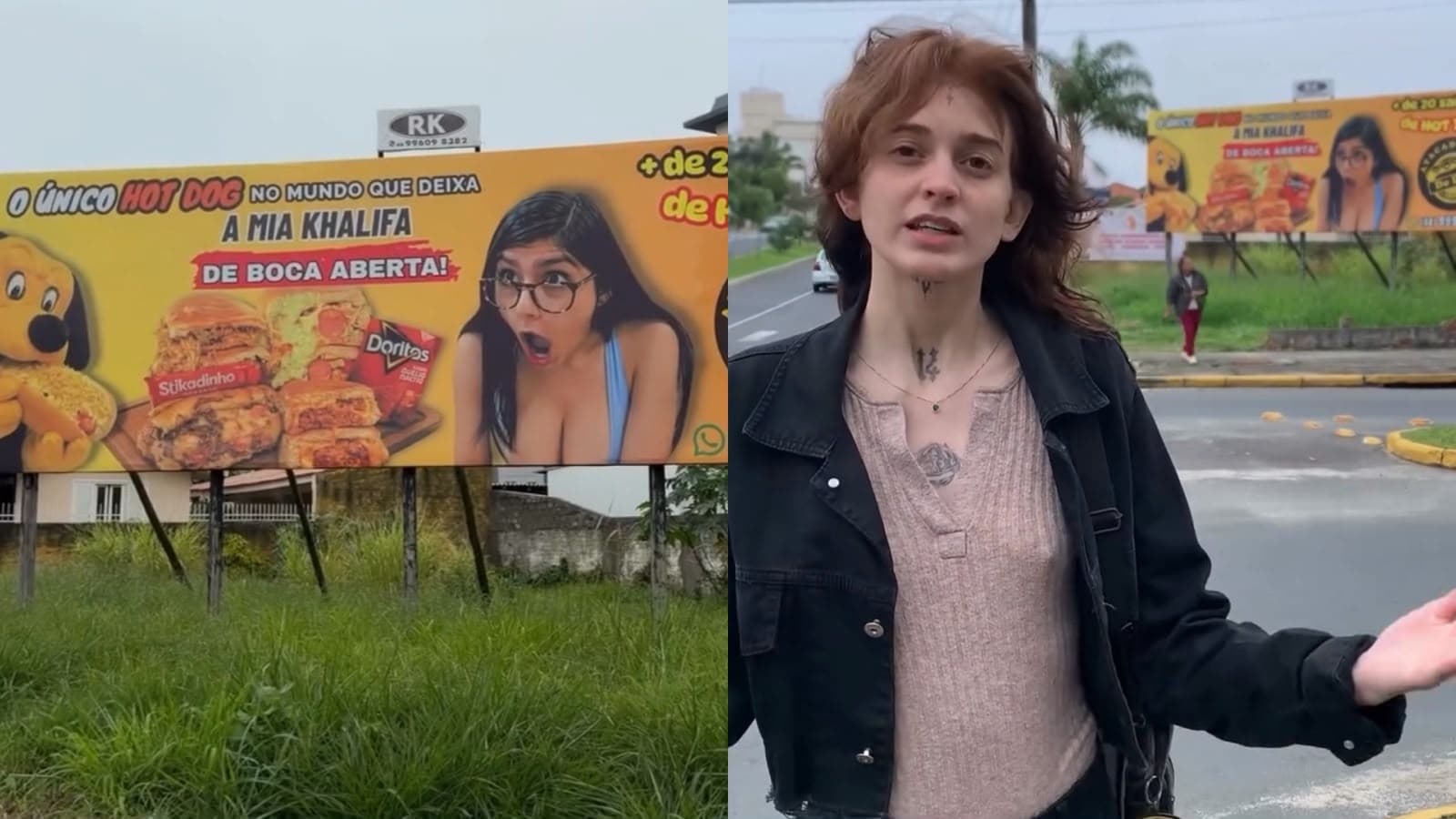 Lanchonete usa Mia Khalifa em outdoor e vira alvo de denúncia no MPSC: “de boca aberta”