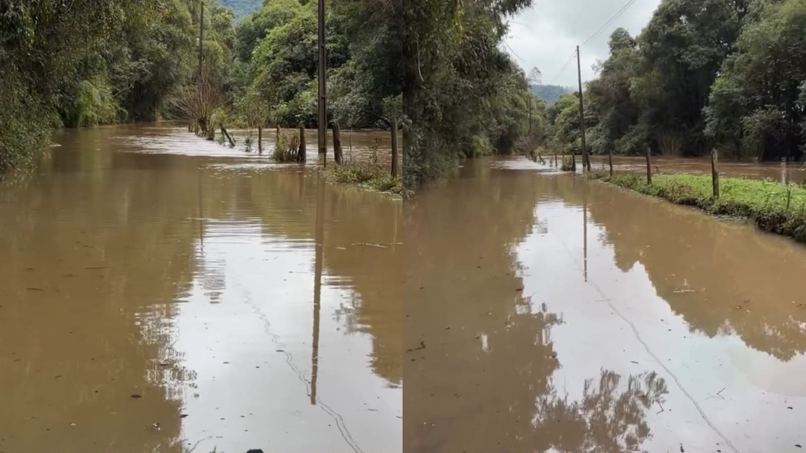SC-370 totalmente interditada: rio invade pista e deixa moradores isolados na Serra Catarinense