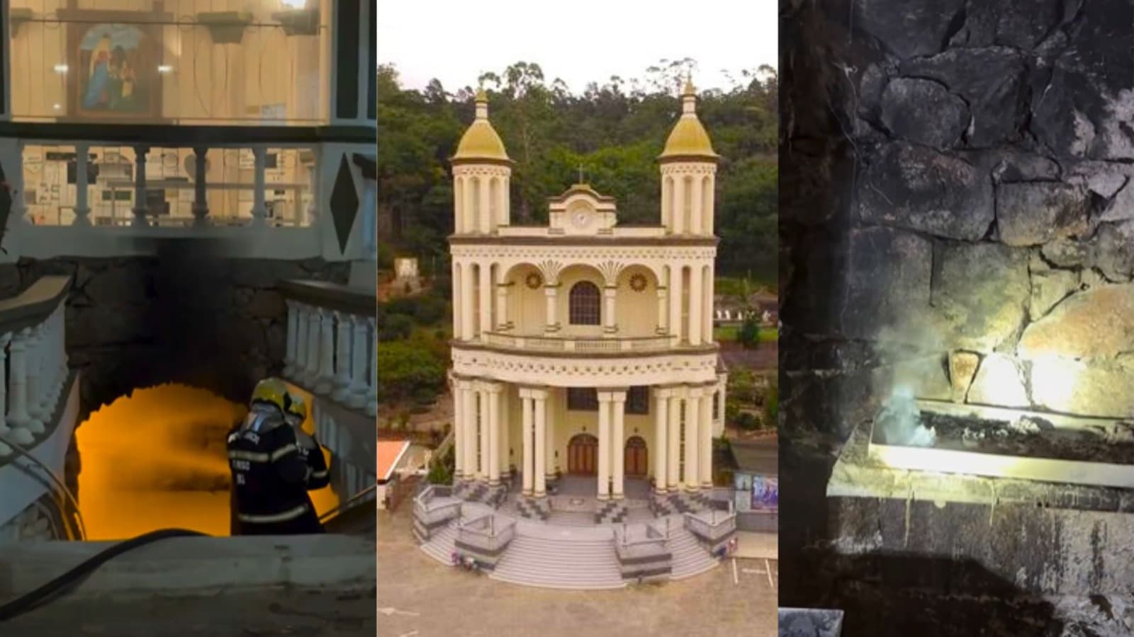 Susto no Vale do Itajaí: fogo atinge Gruta do Santuário de Nossa Senhora de Caravaggio