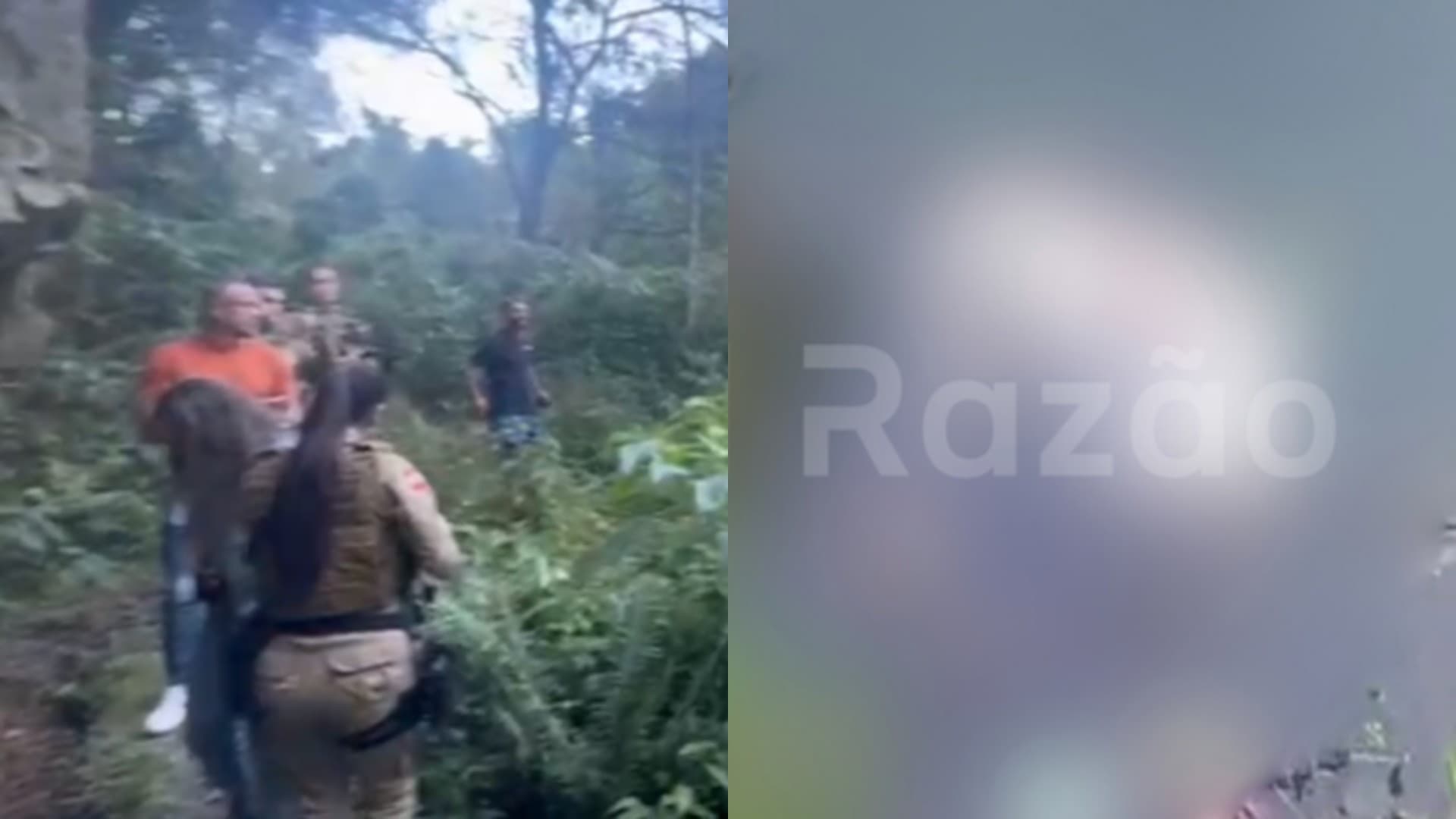 Policiais e morador na trilha até o lago da pedreira em São José