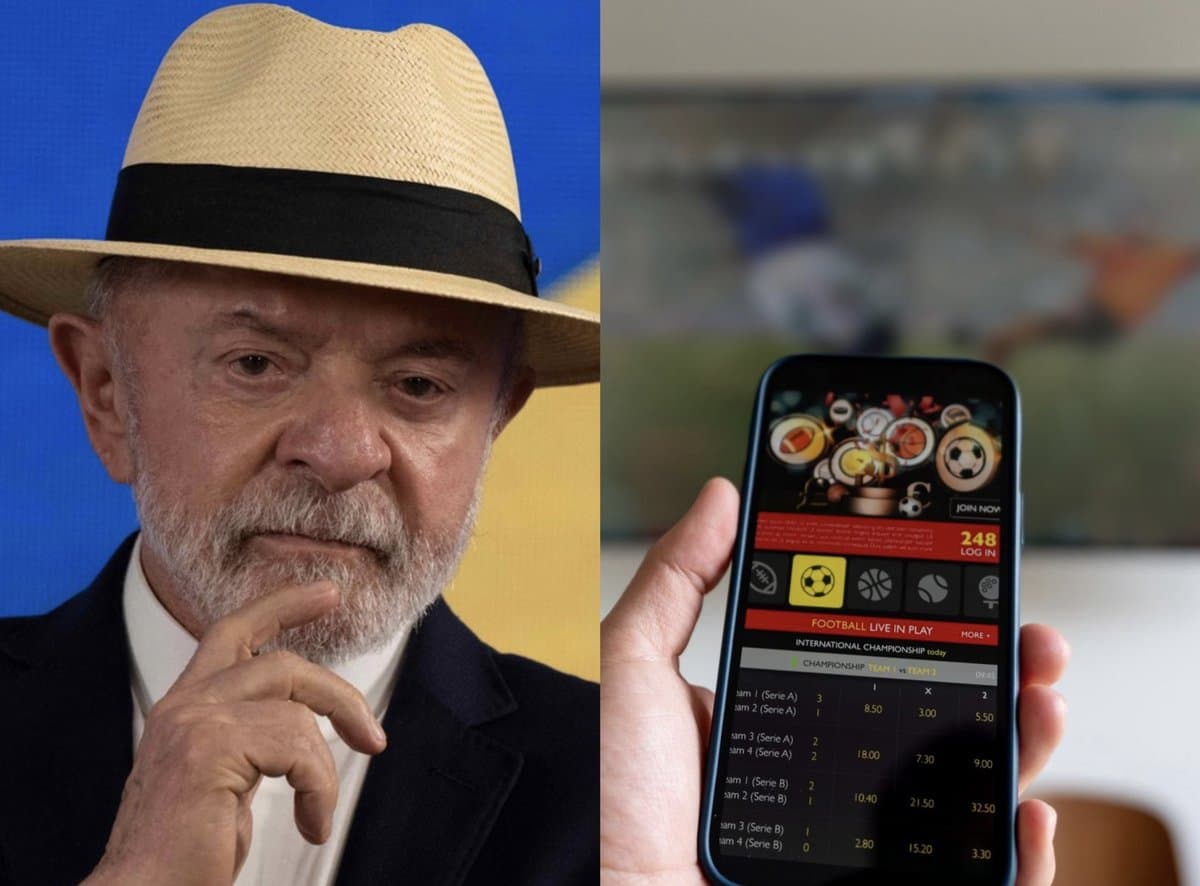 Montagem com o presidente Lula e um celular aberto em aplicativo de apostas esportivas