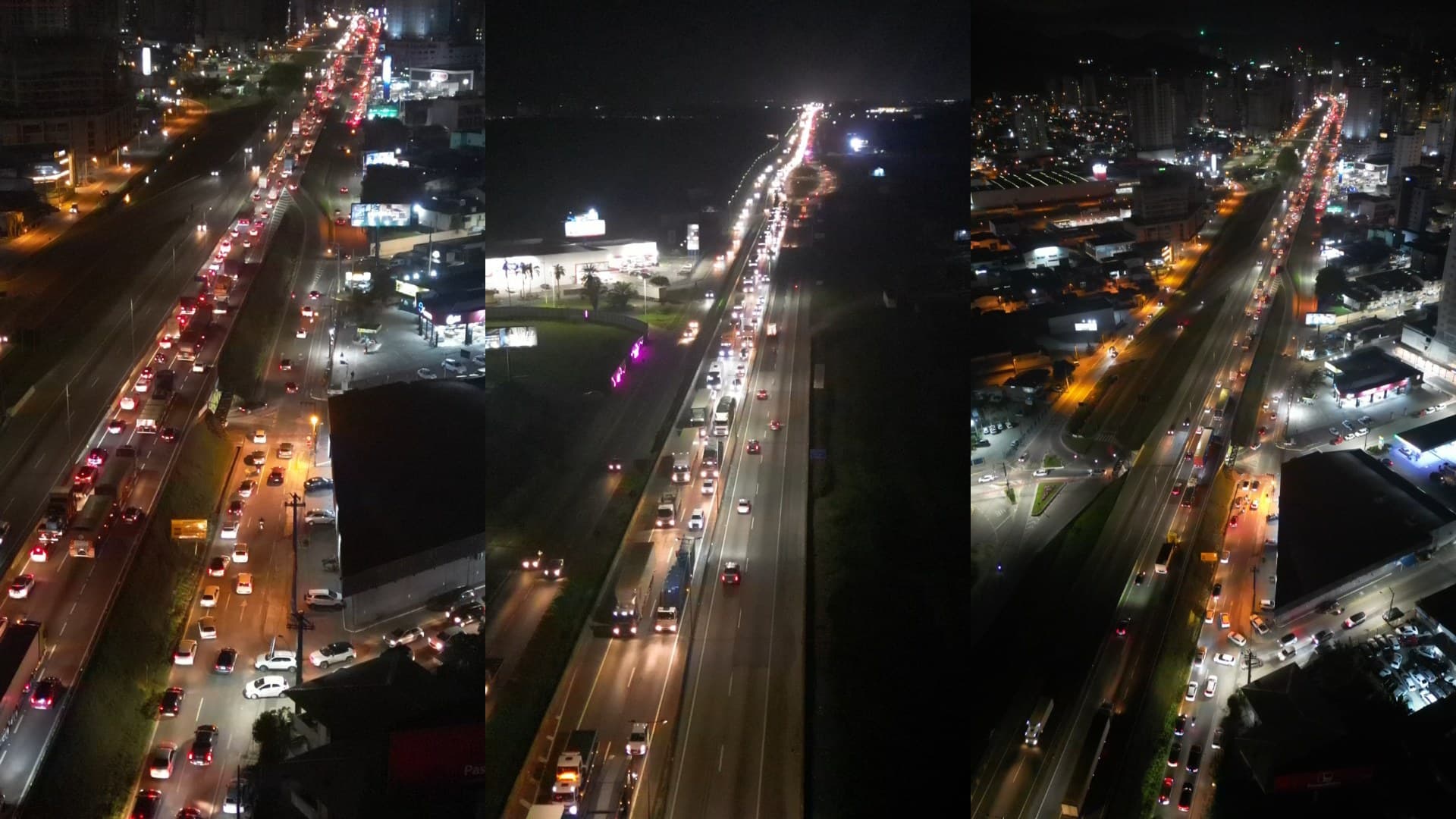 AGORA: Fila de veículos na BR-101 trava Itapema, Balneário Camboriú e Tijucas em plena noite de quinta