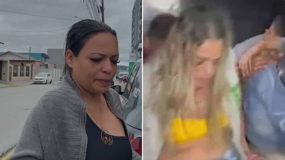 À esquerda, a mulher abordada pela Guarda Municipal em Itajaí; à direita, a prisão de 2023 no Acre