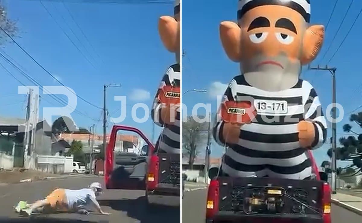Homem tenta correr ao lado de carro em protesto contra o PT em SC e o inesperado acontece