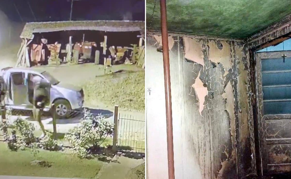 Molotov na madrugada: câmera flagra homens ateando fogo em casa de aposentado em SC
