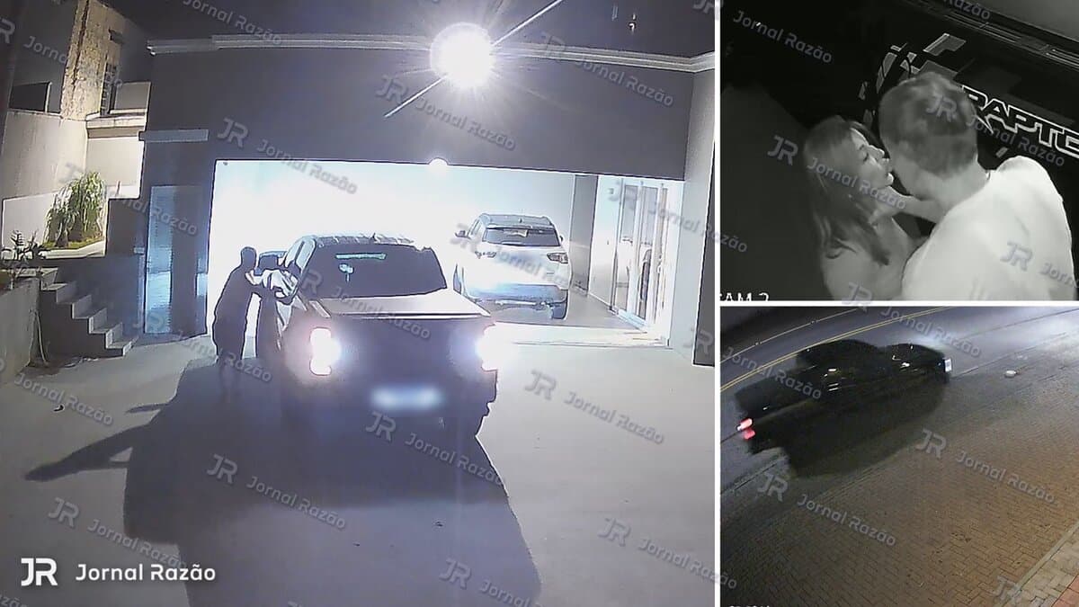 Composição de três imagens de câmeras de segurança do caso Fábio Tomelin, em Indaial.